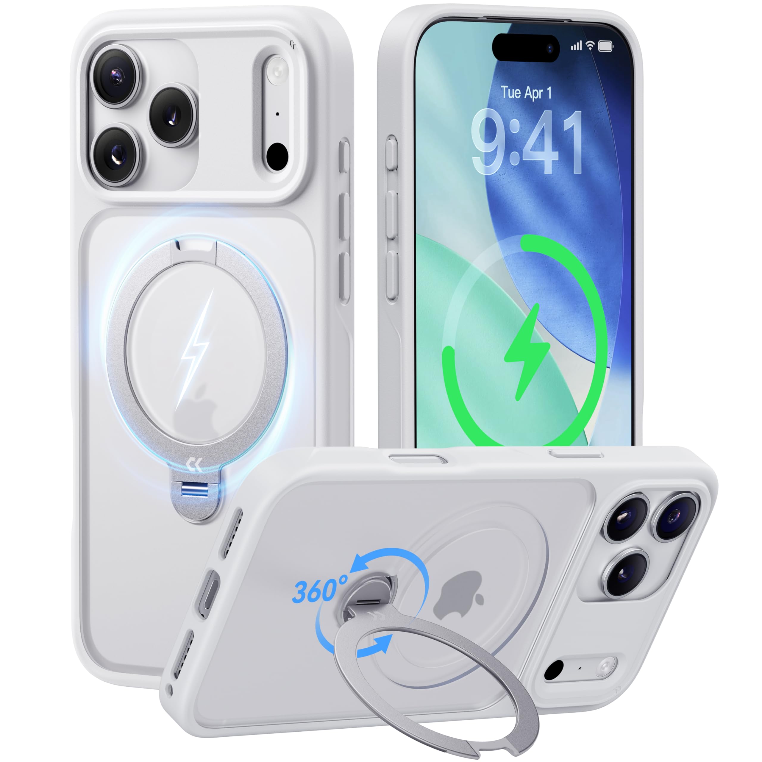 【2025最高傑作&定点360度回転】CASEKOO iPhone 17 Pro 用 ケース MagSafe対応 米軍MIL規格 360°全方向耐衝撃 高耐久性【横縦両立・角度自由調整】最大25W急速充電対応 指紋防止/マット仕上げ/黄変防止/半透明 ラッ