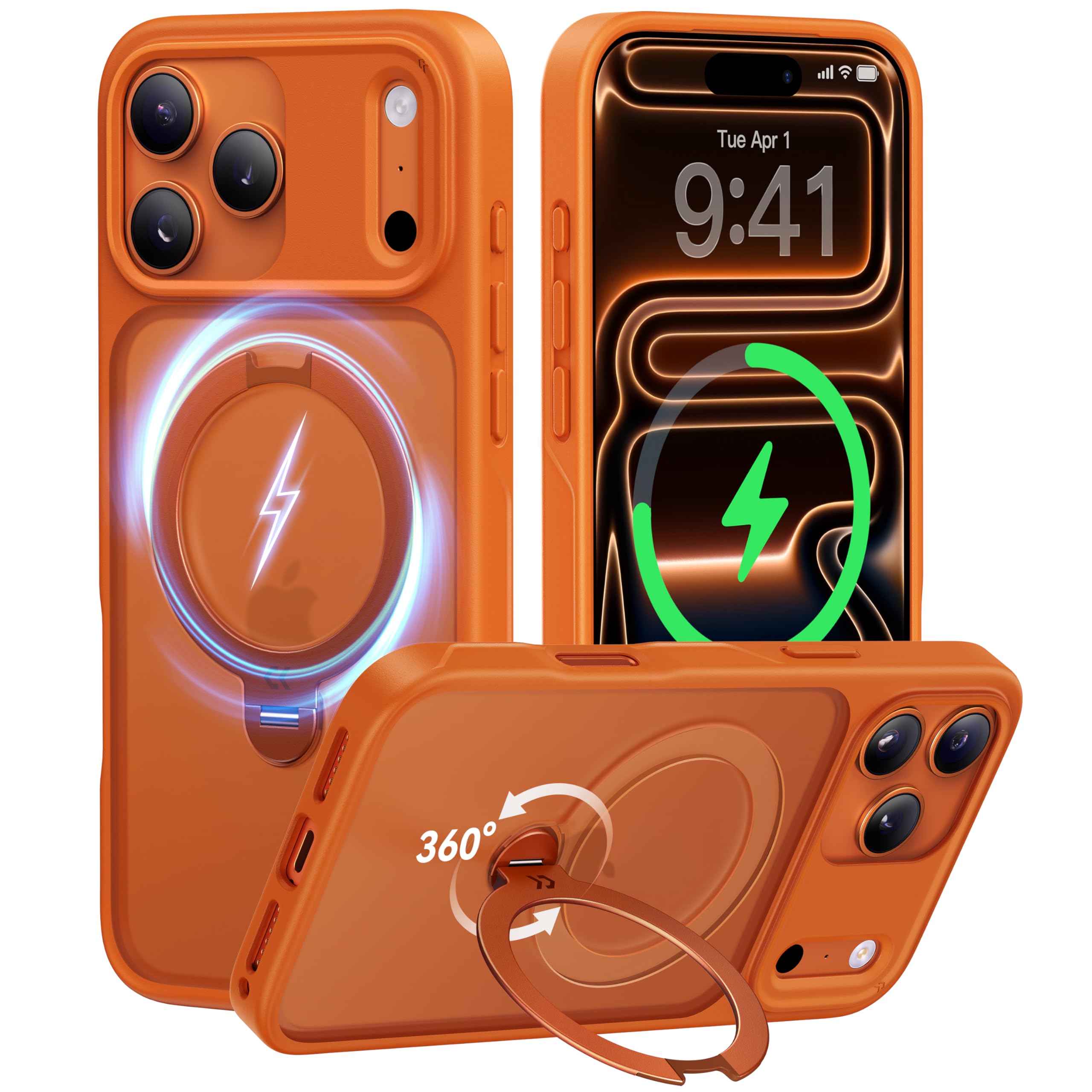 【2025最高傑作&定点360度回転】CASEKOO iPhone 17 Pro 用 ケース MagSafe対応 米軍MIL規格 360°全方向耐衝撃 高耐久性【横縦両立・角度自由調整】最大25W急速充電対応 指紋防止/マット仕上げ/黄変防止/半透明 ラッ