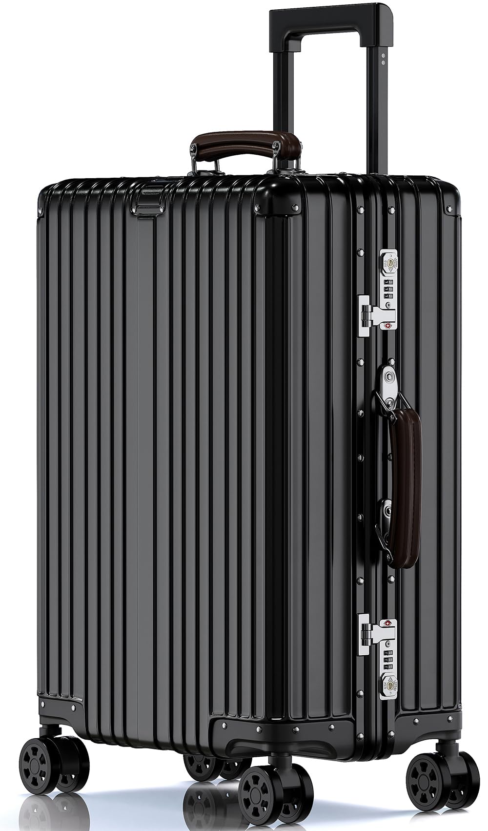 [lanbao] スーツケース オールアルミ合金 キャリーケース 機内持ち込み 大容量 アルミ合金ボディ TSAロック 静音ダブルキャスター 軽量 旅行出張1802 (ブラック, Lサイズ/7泊・長期旅行向き/95L)｜SelectSHOP 岐阜 店