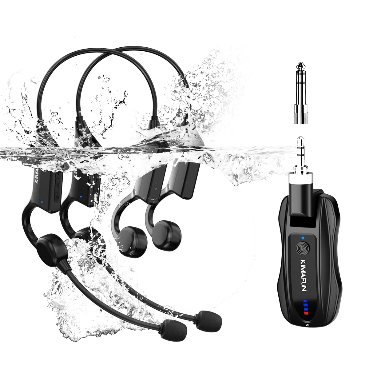 KIMAFUN 完全防水ワイヤレスマイク 2人用 2.4Gヘッドセットマイク IP67防水 プールやジムでのフィットネス・ヨガ・水泳に スマホ/タブレット/スピーカー対応 軽量設計|SelectSHOP 岐阜 店