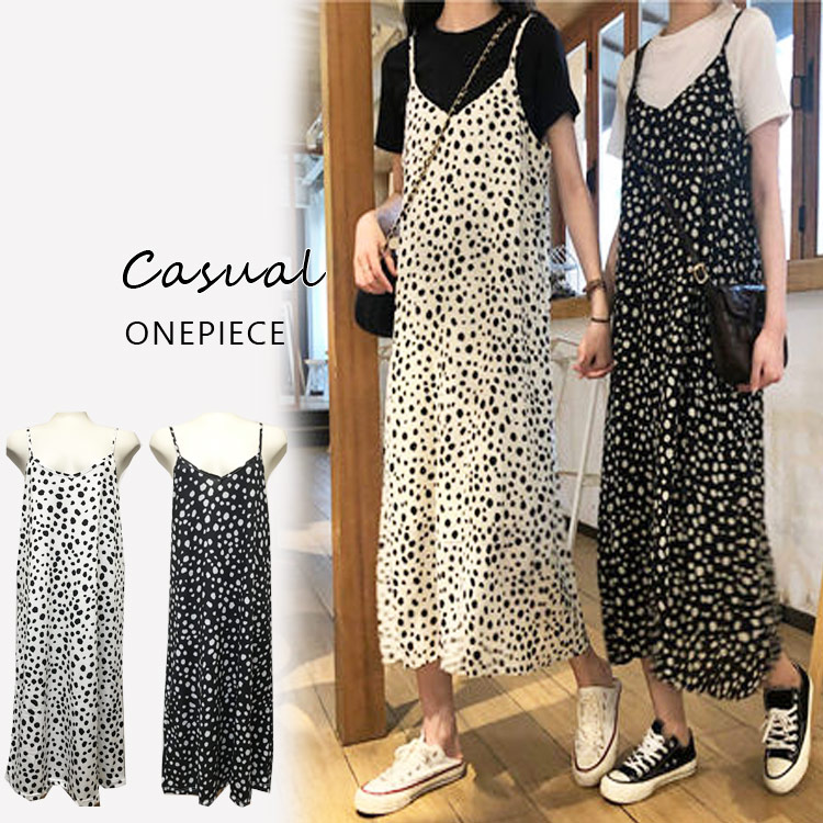 楽天市場 ネコポス送料無料 レオパード柄 ワンピース キャミソールワンピ 肩ひも ミモレ丈 ロング カジュアル トレンド 夏秋 カジュアル かわいい 重ね着 双子コーデ デイリー 春 夏 秋 Anker By Makana Lei