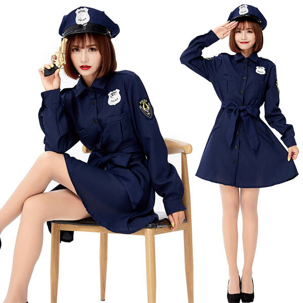 ポリス 婦警さん ハロウィン コスプレ衣装 婦人警官 警官 女性用 ハロウィン衣装 警察 セクシー 警察官 逮捕しちゃうぞ ミニスカ 大人用 親子服 ボディコン 女装 おとこの娘 変装 二次会 余興 おもしろ イベント パーティー 文化祭 パーティー イ画像