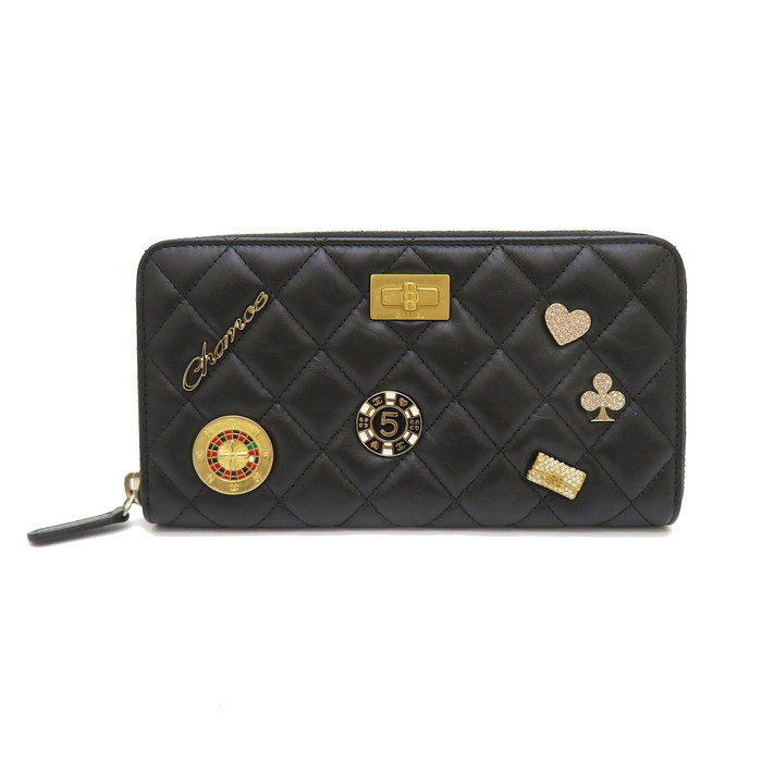 シャネル 2 55 ウォレット ジップド Chanel シャネル ウォレット マトラッセ レザー ブラック ウォレット ジップド Gn エンブロイダリー 22番台8桁 16年頃 長財布 Ixxi 中古 エンブロイダリー 2 55 真子質店店 真子質店 レディース 2 55