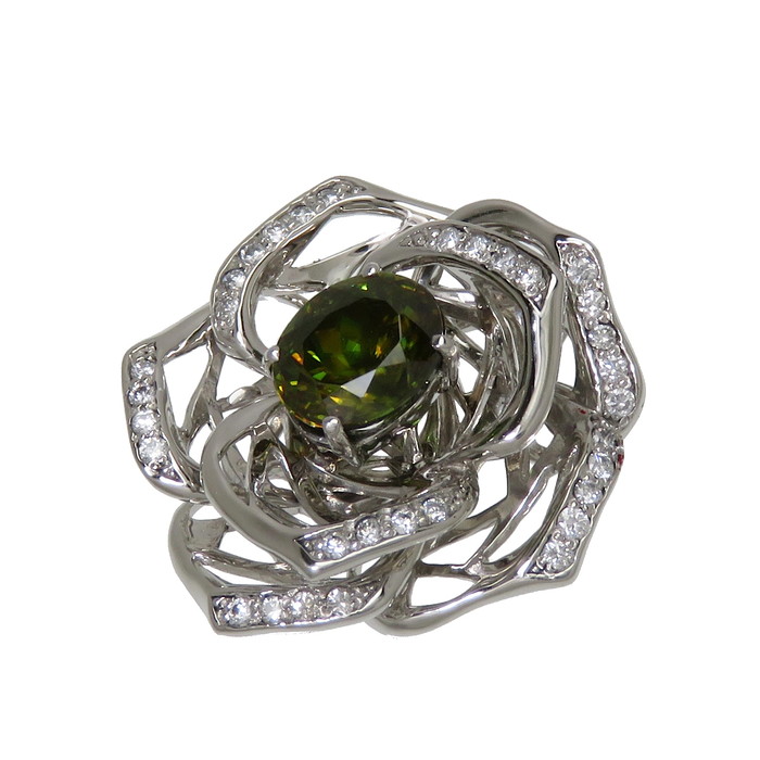 フラワーモチーフ スフェーン 1.41ct ダイヤモンド 計0.19ct ペンダントトップ Pt900プラチナ 4.6g レディース
