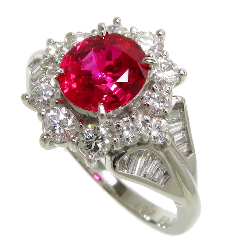 13号 ビルマ産 ビルマ産 ルビー 1.07ct ダイヤモンド 計0.78ct リング・指輪 Pt900プラチナ 6.8g レディース【中古】【真子質店】【NN】【TxKS】  真子質店
