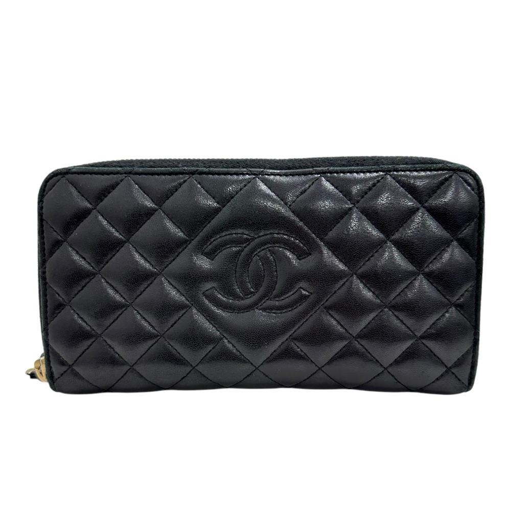 CHANEL シャネル マトラッセ 長財布 黒 シルバーロゴ シャネルL字ファスナー 14143 黒 シルバー金具 レディース