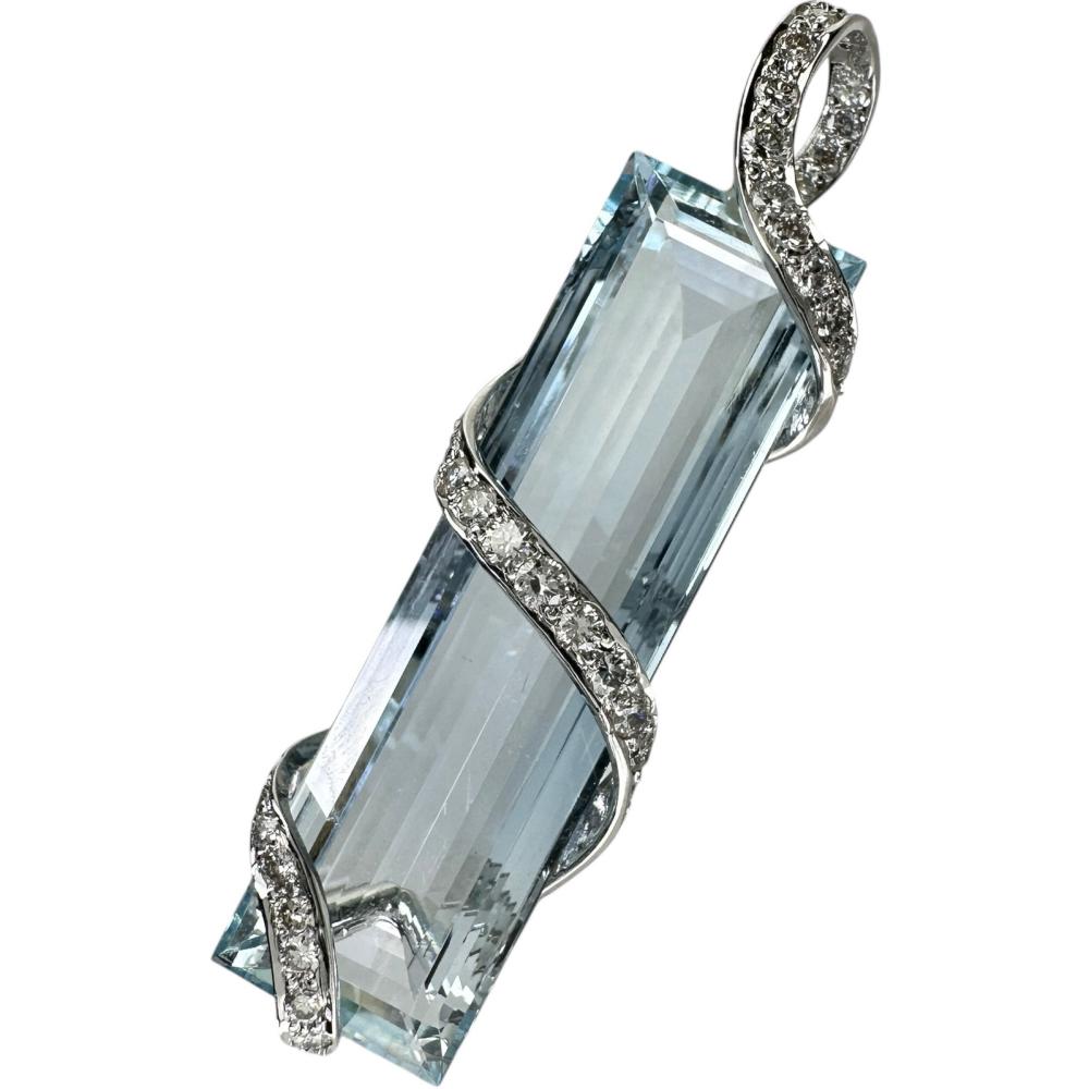 ★★最終特価品 アクアマリン 18.28ct ダイヤモンド 計0.59ct ペンダントトップ K18WGホワイトゴールド 18金 6.5g レディース【中古】【真子質店】【NN】【IYMox】|真子質店店