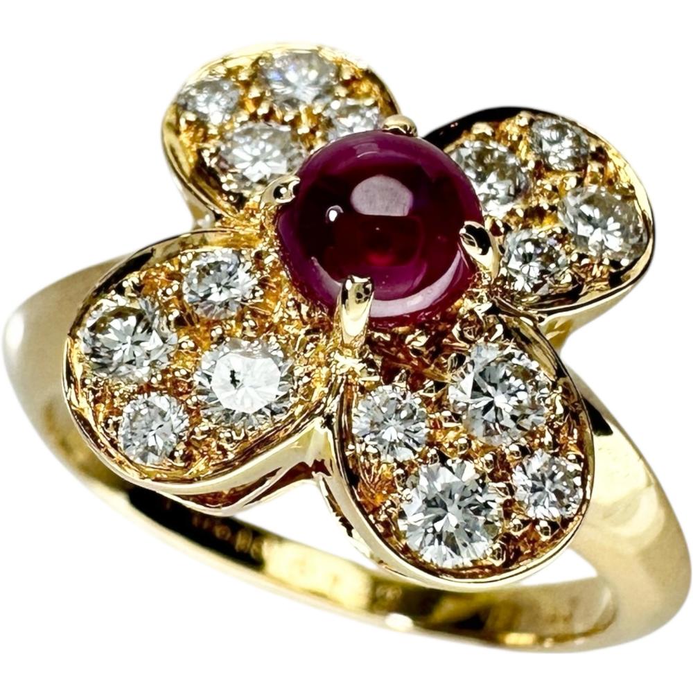 10号【Van Cleef & Arpels/ヴァンクリーフ＆アーペル】 トレフル カボションルビー 0.43ct ダイヤモンド 0.43ct リング・指輪 K18ゴールド 18金 5.1g レディース【中古】【真子質店】【BL】【DMaTMa】