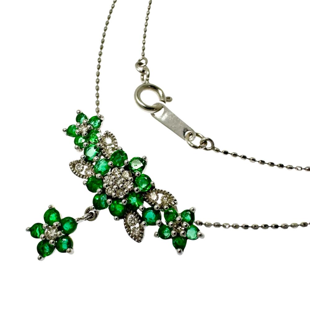 【美品】Pt９００　１８金　コンビネーション　エメラルド　ダイヤ　５．９５ｇ 中古】 エメラルド ダイヤモンド ネックレス レディース K18YG