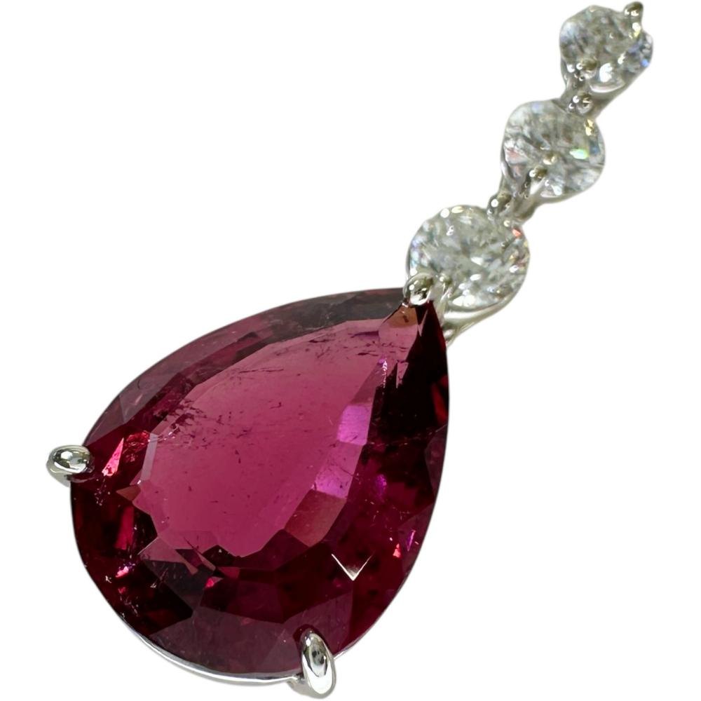 しずくモチーフ ルベライトトルマリン 8.63ct ダイヤモンド 1.00ct ペンダントトップ Pt900プラチナ 6.0g レディース【中古】【真子質店】【NN】【TTMiK】