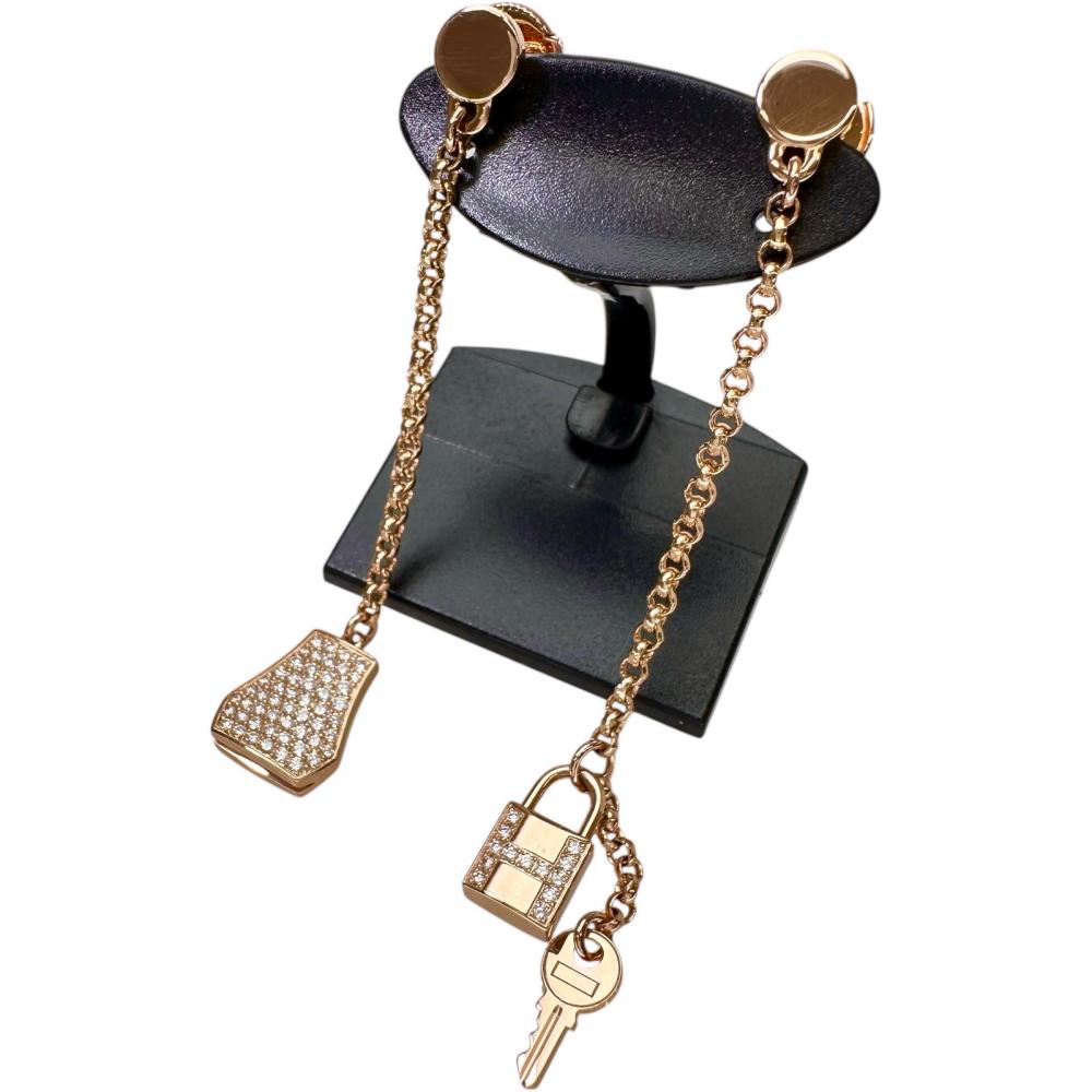 【HERMES/エルメス】 ダイヤモンド(130個) 計0.62ct ピアス ケリー・クロシェット K18PGピンクゴールド 18金 8.1g レディース【中古】【真子質店】【GD】【DIYS】