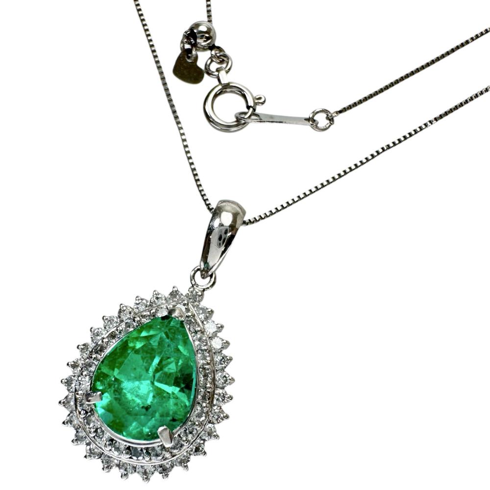 エメラルド 2.32ct ダイヤモンド 計0.56ct ネックレス Pt900プラチナ/Pt850プラチナ 7.2g 45.5cm レディース【中古】【真子質店】【NN】【IKIY】