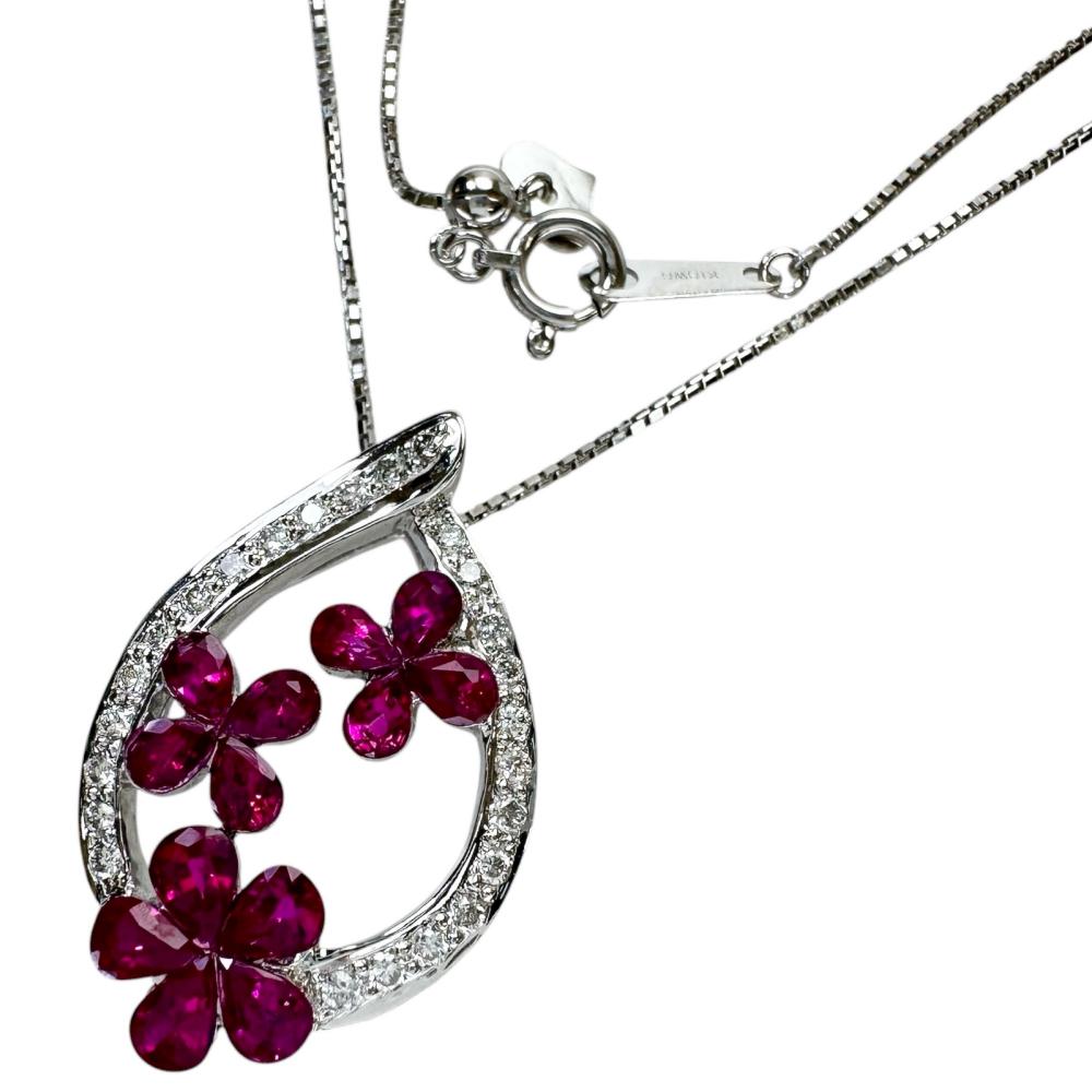【Masumi Kasahara/笠原真寿美】 レエッセンシャル ルビー 計1.63ct ダイヤモンド 計0.23ct ネックレス K18WGホワイトゴールド 18金 7.0g 45cm レディース【中古】【真子質店】【NN】【ITIx】【ex】