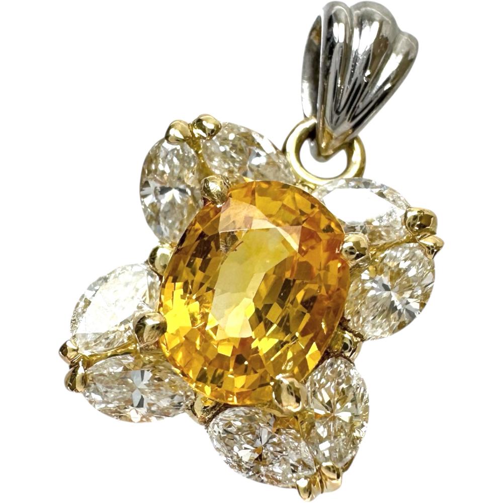 イエローサファイア(拡散処理なし) 1.24ct ダイヤモンド 0.66ct ペンダントトップ K18ゴールド 18金/Pt900プラチナ 2.9g レディース【中古】【真子質店】【NN】【IIxx】