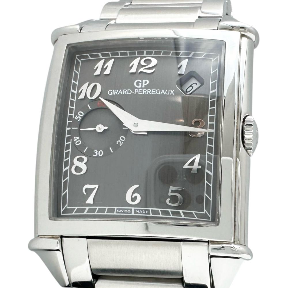 【GIRARD-PERREGAUX/ジラール・ペルゴ】 25835 保証書/ギャラ付 ヴィンテージ1945 裏スケルトン 腕時計 ステンレススチール 自動巻き/オートマ グレー文字盤/シルバーベルト メンズ【中古】【真子質店】【BL】【MaMiMox】