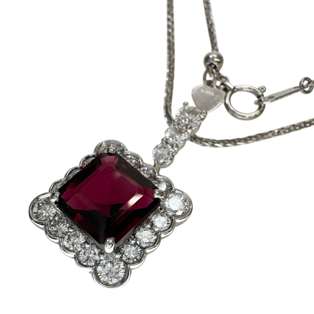 レッドトルマリン（ルベライト） 3.52ct ダイヤモンド 1.25ct ネックレス Pt900プラチナ/Pt850プラチナ 12.1g 50cm レディース【中古】【真子質店】【NN】【ISxMa】
