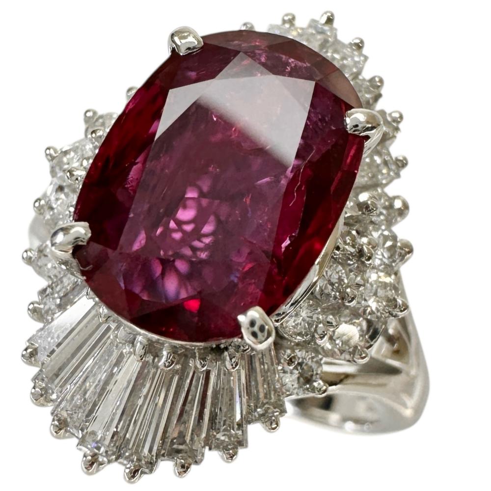14号 タイ産ルビー 2.28ct ダイヤモンド 0.91ct リング・指輪 Pt900プラチナ 9.1g レディース【中古】【真子質店】【NN】【DDxx】