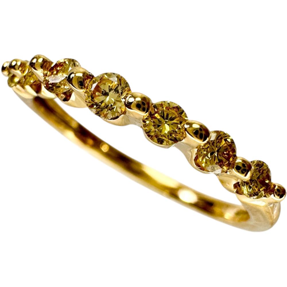 14号 天然イエローダイヤモンド 0.30ct リング・指輪 K18ゴールド 18金 2.4g レディース【中古】【真子質店】【NN】【SxT】【pdpd】