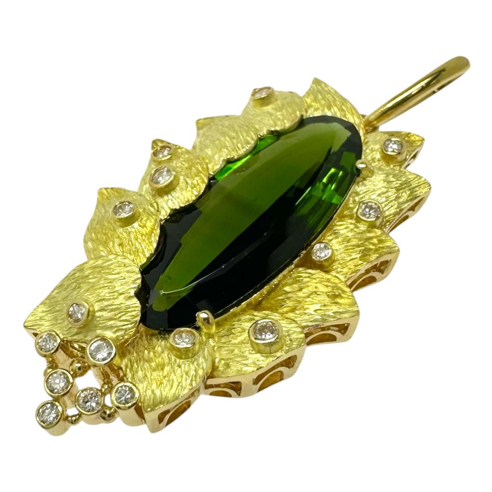 グリーントルマリン 7.32ct ダイヤモンド 計0.25ct ペンダントトップ K18ゴールド 18金 11.1g レディース【中古】【真子質店】【NN】【IYMiMa】 137,000円