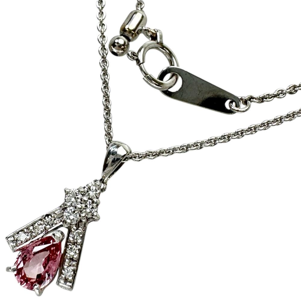 ファンシーカラーサファイア(拡散なし) 0.563ct ダイヤモンド 0.14ct ネックレス K18WGホワイトゴールド 18金 4.4g 45.5cm レディース【中古】【真子質店】【NN】【MiMaY】