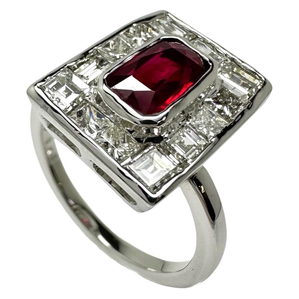 11号 ビルマ産ピジョンブラッドルビー(マイナー) 1.02ct ダイヤモンド 計1.18ct リング・指輪 Pt900プラチナ 8.7g レディース【中古】【真子質店】【NN】【TMaIx】