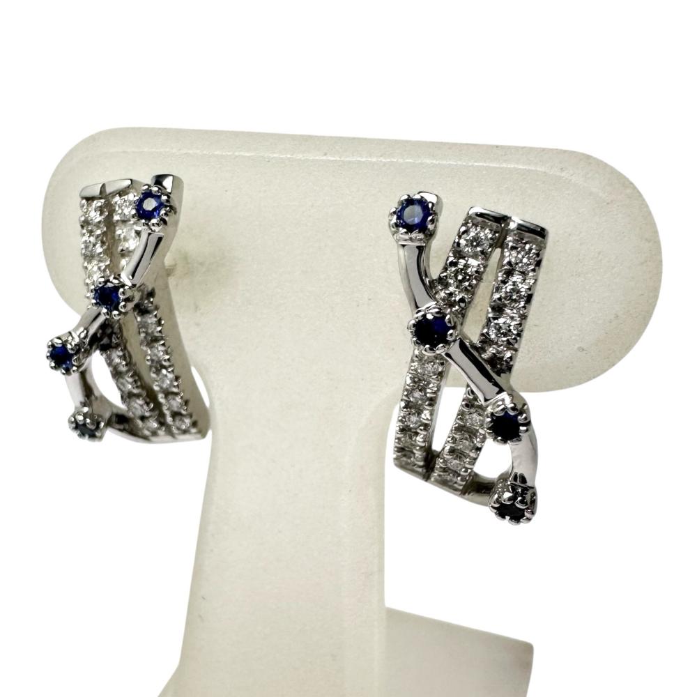 サファイア 計0.08×2ct ダイヤモンド 計0.08×2ct ピアス K18WGホワイトゴールド 18金 3.9g レディース【中古】【真子質店】【NN】【KMaK】|真子質店店
