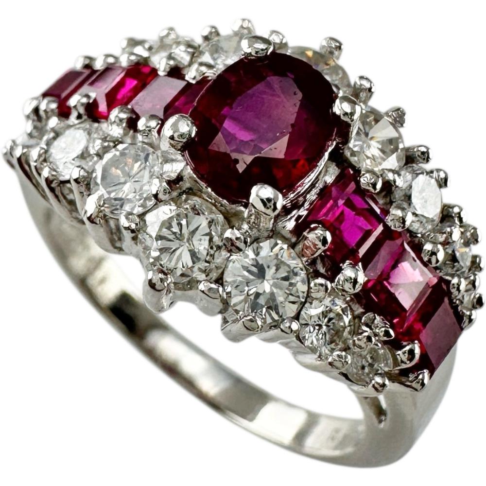 15.5号 ルビー 0.75/1.15ct ダイヤモンド 1.11ct リング・指輪 Pt900プラチナ 9.6g レディース【中古】【真子質店】【NN】【IMaTx】