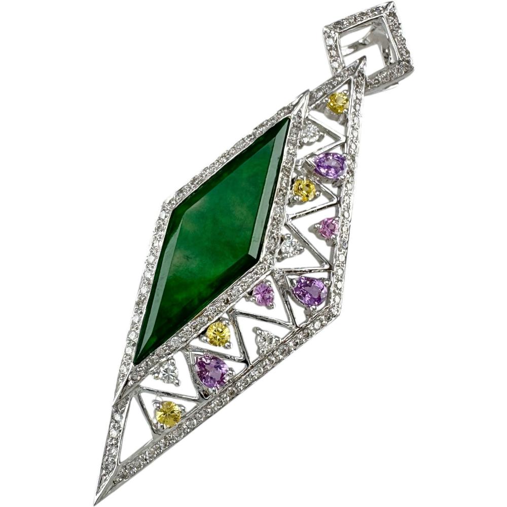 板翡翠（ヒスイ） マルチカラーサファイア ダイヤモンド 0.75ct ペンダントトップ K18WGホワイトゴールド 18金 13.4g レディース【中古】【真子質店】【NN】【TMiYx】