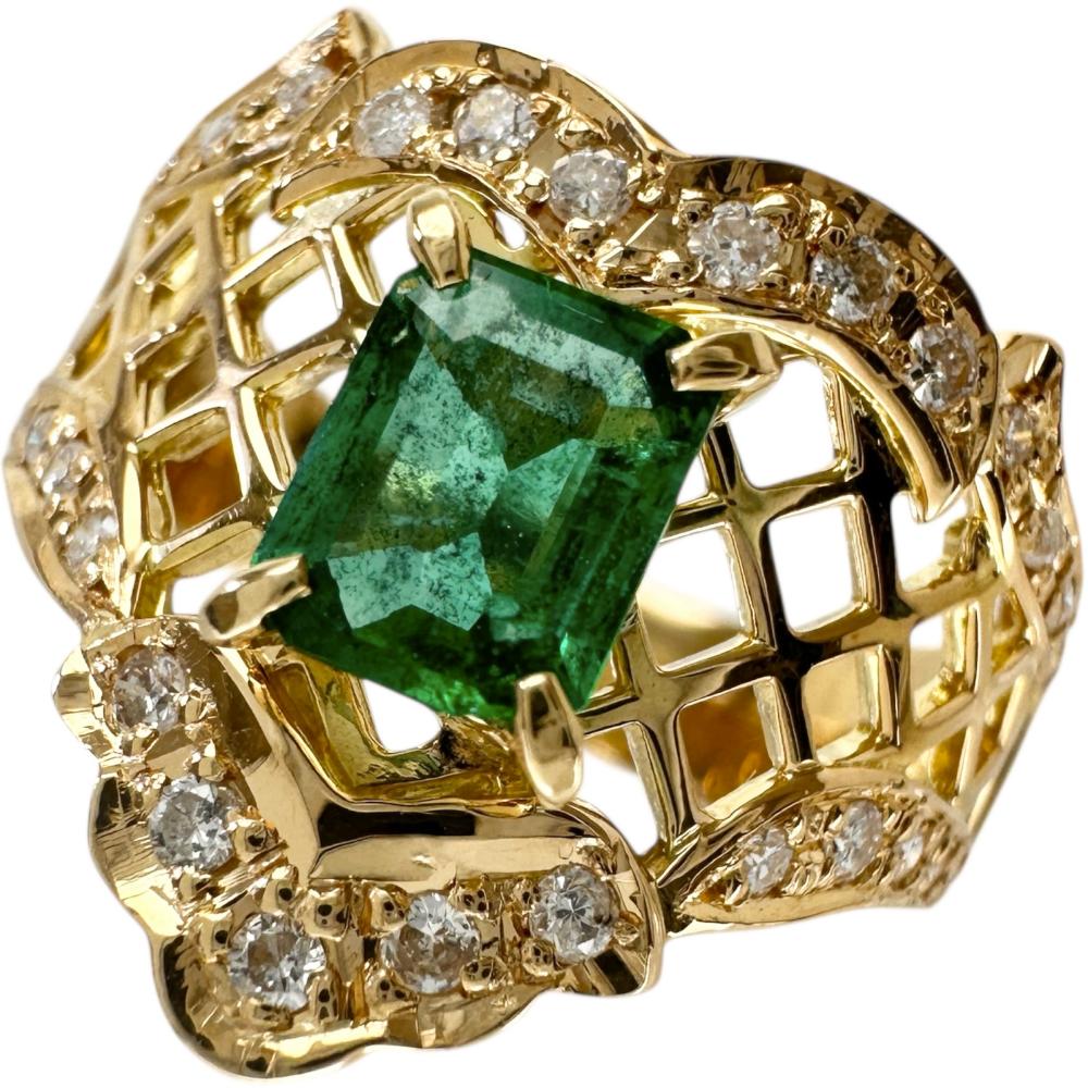 9.5号 エメラルド 0.45ct ダイヤモンド 0.19ct リング・指輪 K18ゴールド 18金 5.4g レディース【中古】【真子質店】【NN】【IxYK】