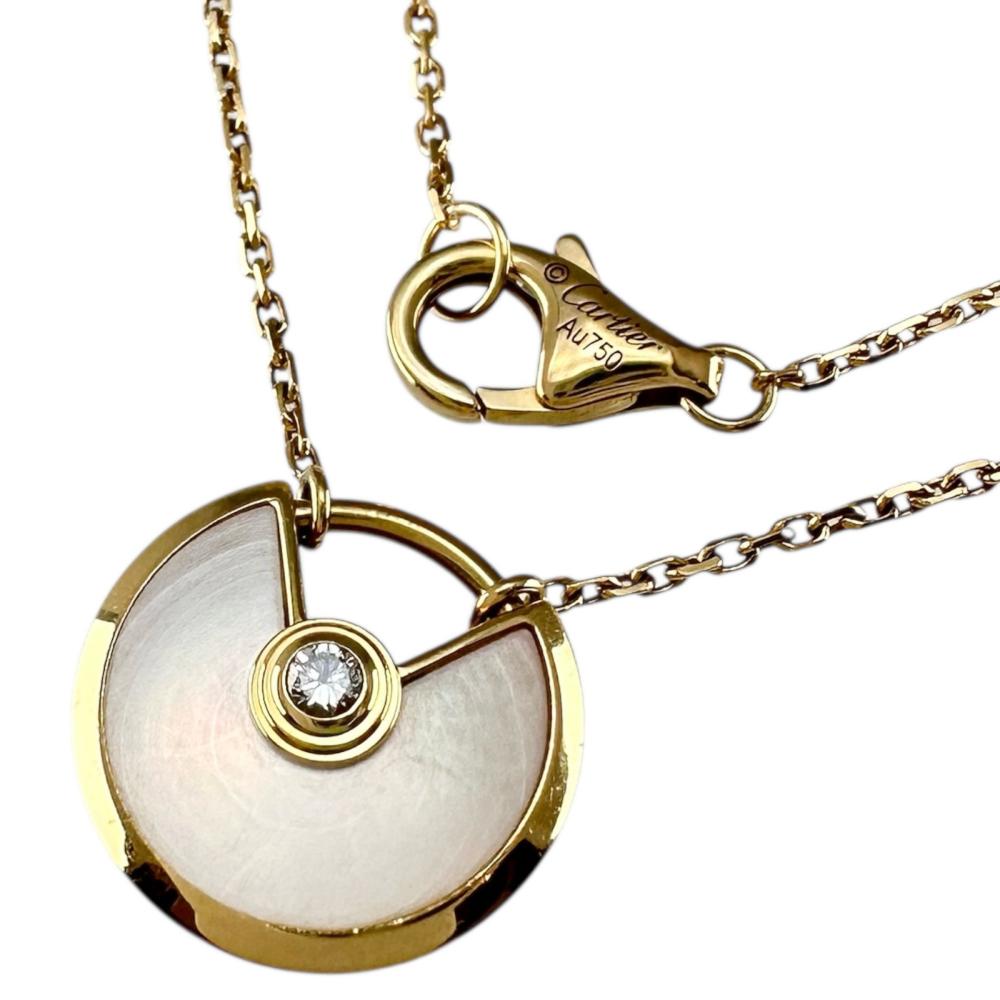 【CARTIER/カルティエ】 ホワイトシェル ダイヤモンド ネックレス アミュレット K18YGイエローゴールド 18金 3.0g 39/42cm レディース【中古】【真子質店】【GD】【IMoDx】