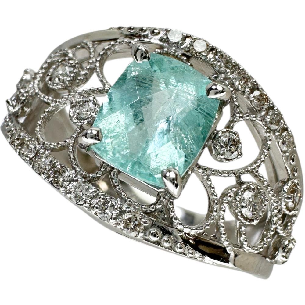 11号 パライバトルマリン 0.92ct ダイヤモンド 計0.24ct リング・指輪 Pt950プラチナ 6.0g レディース【中古】【真子質店】【NN】【IIII】【pdpd】 107,551円