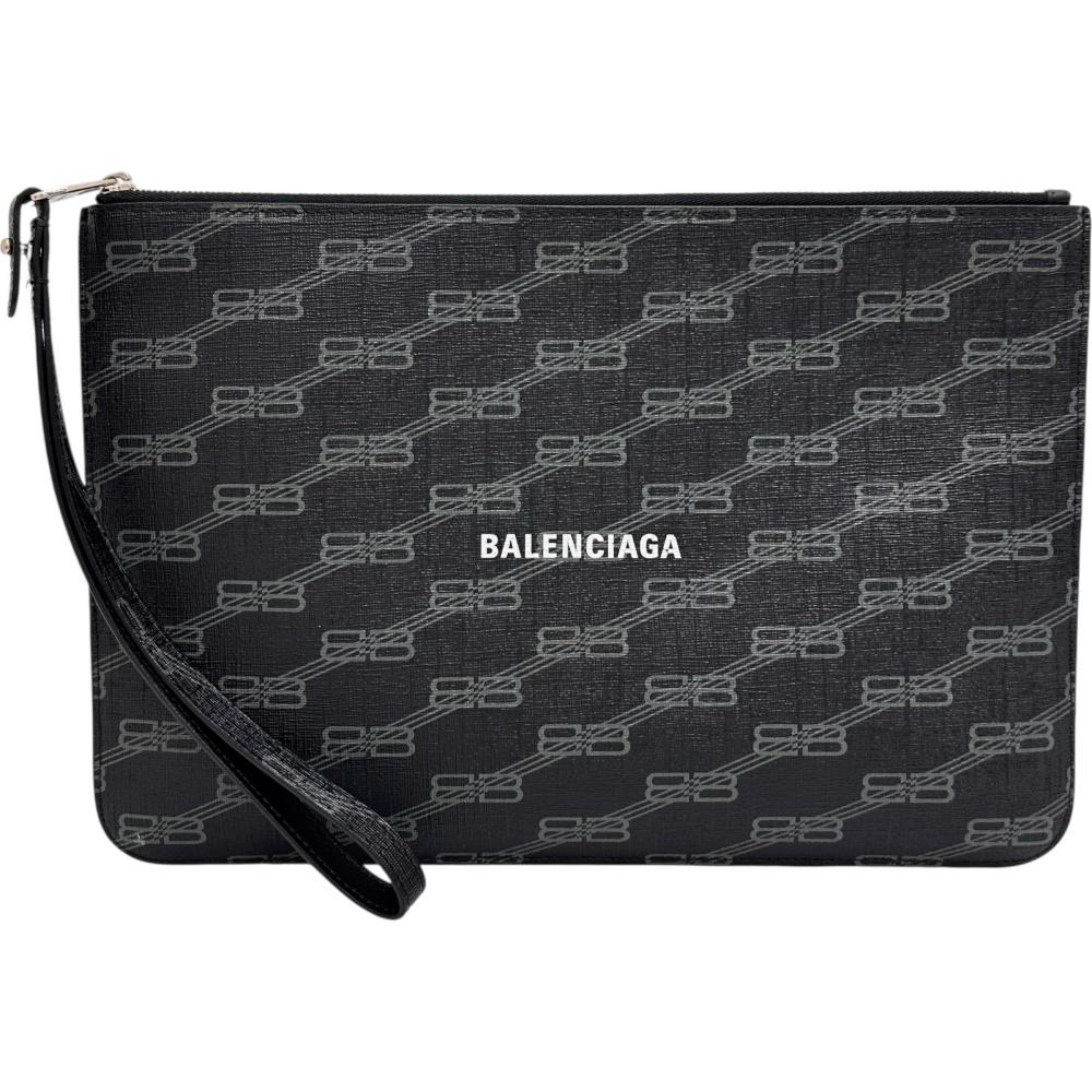 【BALENCIAGA/バレンシアガ】 702627 クラッチペダル御徒面子 PVC上塗り帆布 BBモノグラム柄/黒いこと メンズ【中古】【真子質店】【BL】【Txx】
