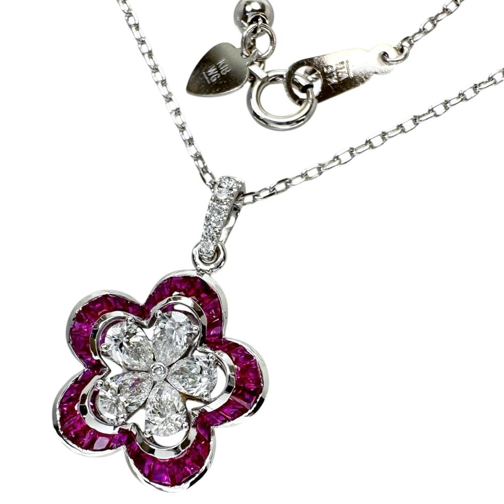 ルビー 計1.33ct ダイヤモンド 計0.71ct ネックレス K18WGホワイトゴールド 18金 3.6g 45cm レディース【中古】【真子質店】【NN】【YYx】|真子質店店
