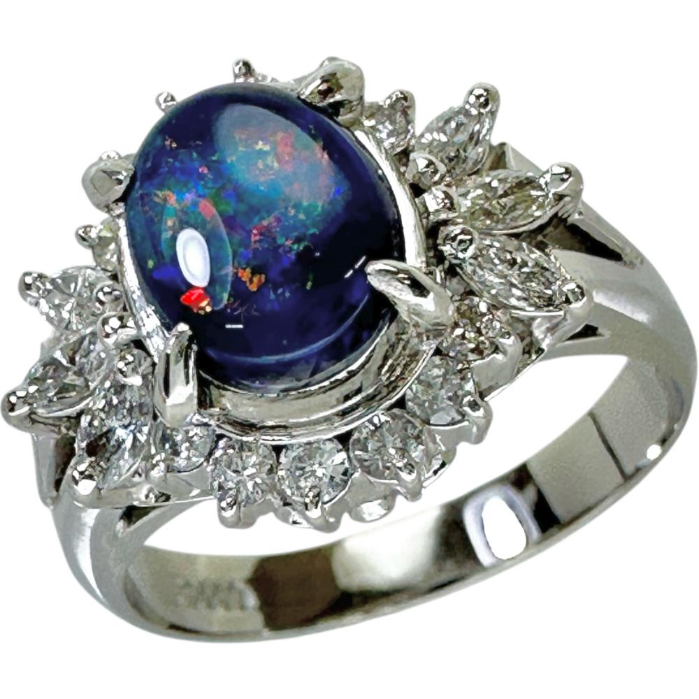 13.5号 ブラックオパール 1.20ct ダイヤモンド 0.68ct リング・指輪 Pt900プラチナ 7.6g レディース【中古】【真子質店】【NN】【ITIx】