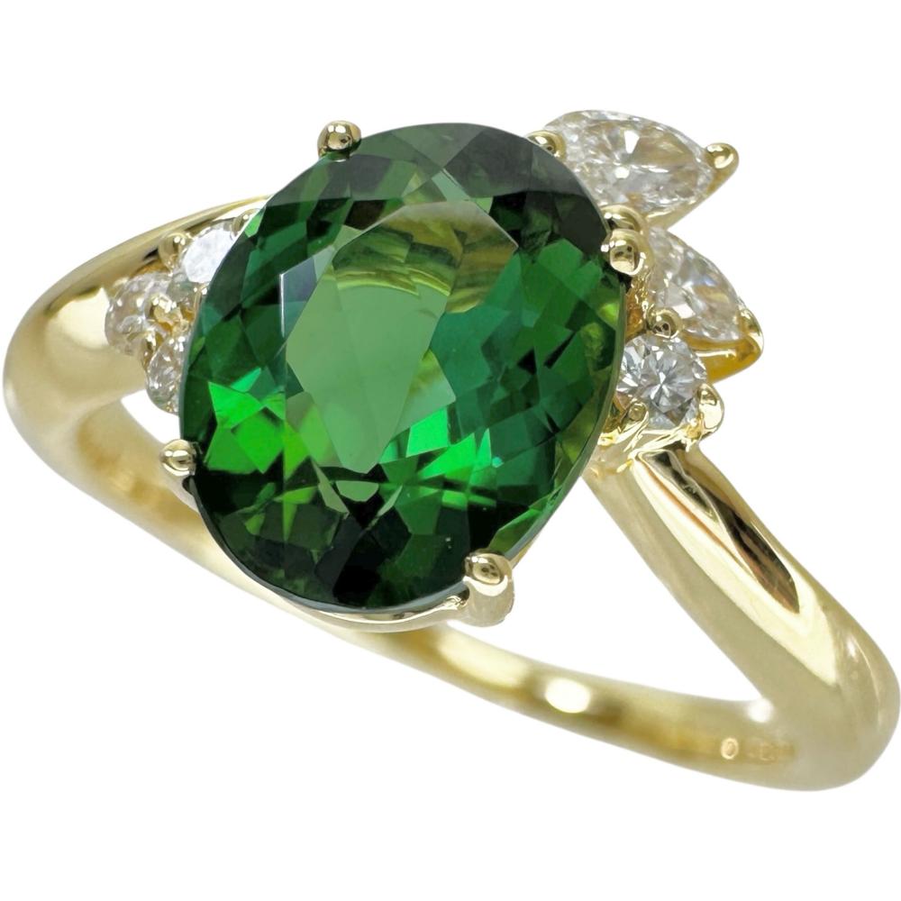 13.5号 トルマリン 1.40ct ダイヤモンド 0.17ct リング・指輪 K18ゴールド 18金 4.0g レディース【中古】【真子質店】【NN】【MiMix】【pdpd】