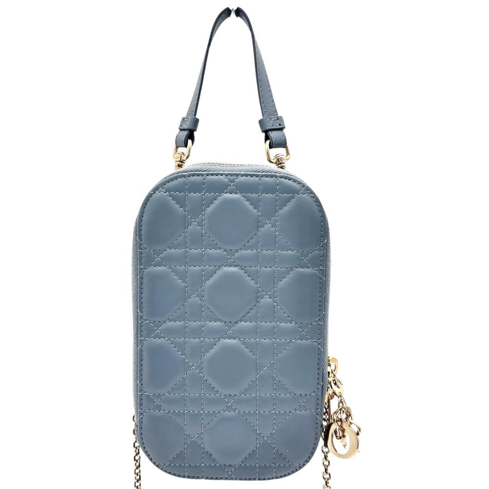 【Dior/ディオール】 カナージュ フォンポーチ ショルダーバッグ レザー ブルーレザー/ゴールド金具 レディース【中古】【真子質店】【BL】【Kxx】