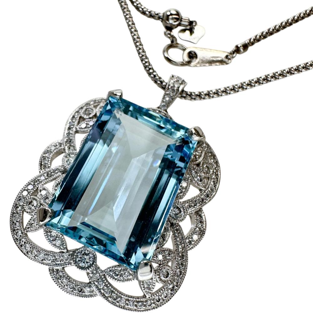 アクアマリン 19.11ct ダイヤモンド 0.87ct ネックレス Pt850プラチナ/Pt900プラチナ 24.1g 50cm レディース【中古】【真子質店】【NN】【MaMiMox】 270,000円