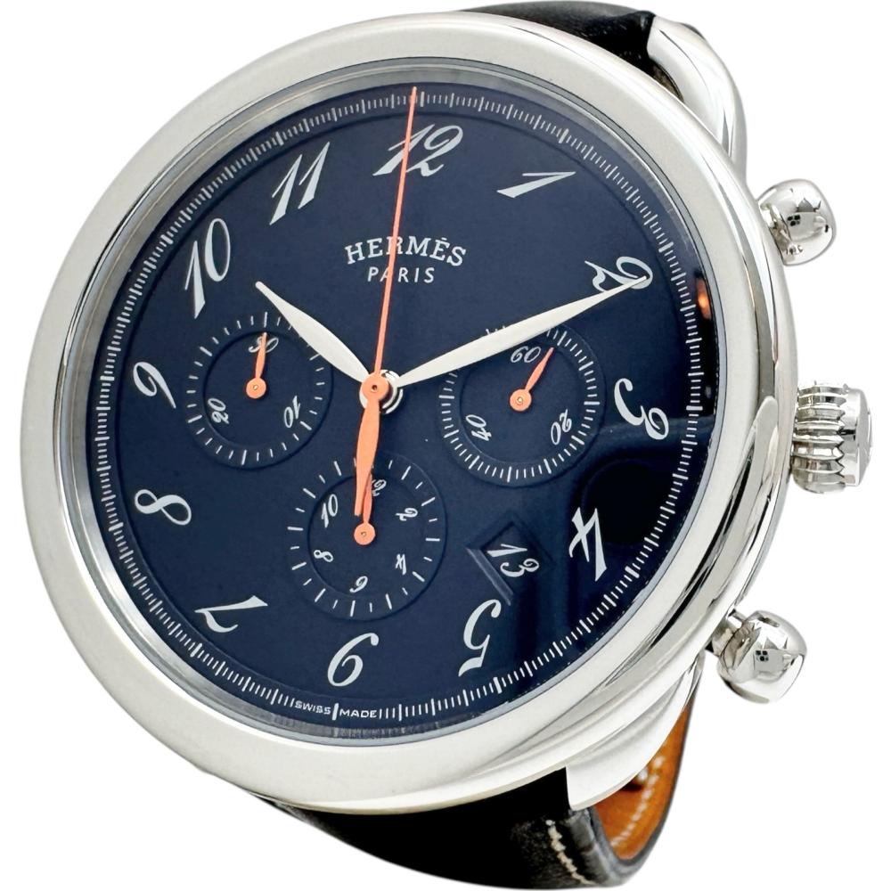 【HERMES/エルメス】 AR4.910a アルソー クロノ 御墨付き/ギャラ/箱付き添い人 ウォッチ ステンレス鋼スチール写真/なめし革 自動小銃一巻き/オートマ 黒いこと文字記号盤/ブラックレザーベルト メンズ【中古】【真子質店】【GD】【TxMaMo】【pdpd】