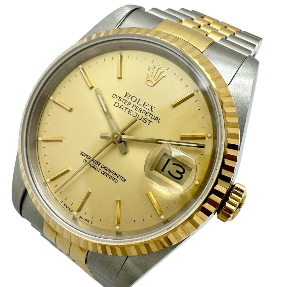 【ROLEX/ロレックス】 デイトジャスト 16233 腕時計 ステンレススチール/K18YGイエローゴールド 自動巻き/オートマ R番(1988年) シャンパンカラー文字盤/コンビカラー メンズ【中古】【真子質店】【BL】【SKMaMo】【ex】