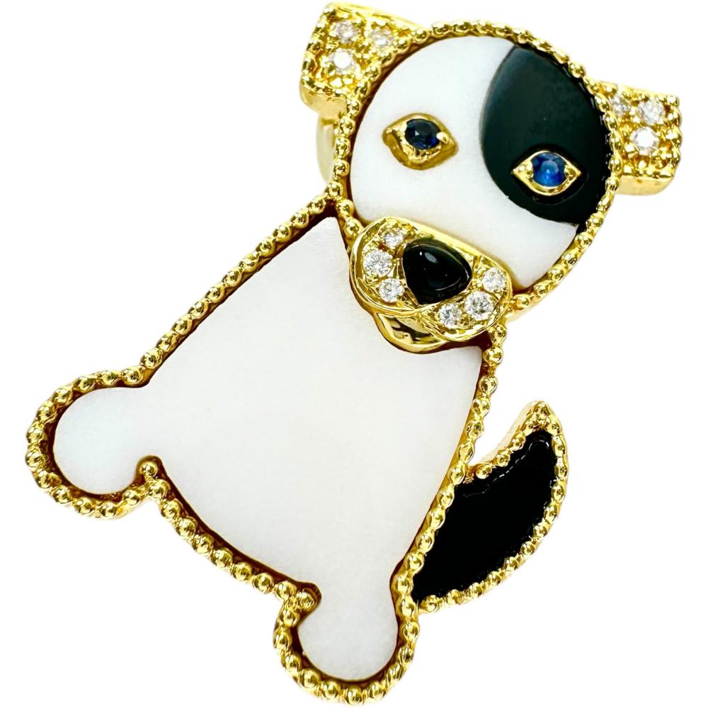 白黒石　犬モチーフ ダイヤモンド 0.05ct サファイア 0.02ct ペンダントトップ K18ゴールド 18金 4.7g レディース【中古】【真子質店】【NN】【KKx】