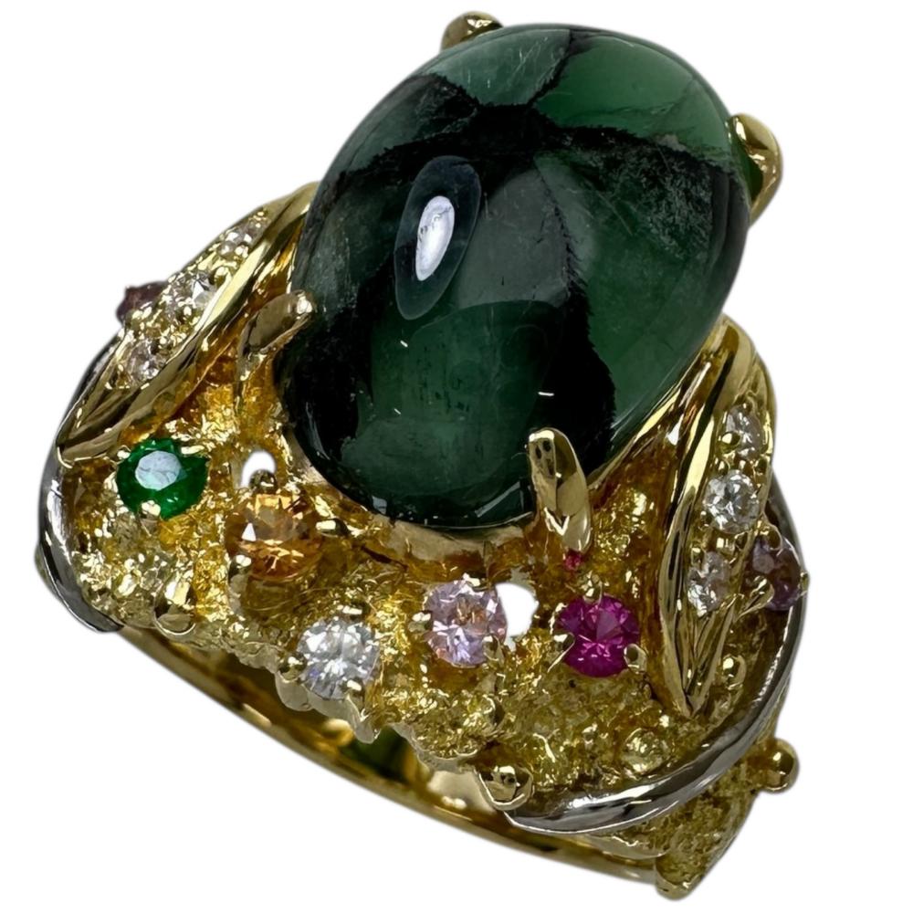 12号【DESIGNER JEWELRY/作家ジュエリー】 トラピッチェエメラルド 5.83ct ダイヤモンド 0.09ct エメラルド/サファイア/ルビー 0.21ct リング・指輪 K18ゴールド 18金/Pt900プラチナ 8.9g レディース【中古】【真子質店】【NN】【TTxx】