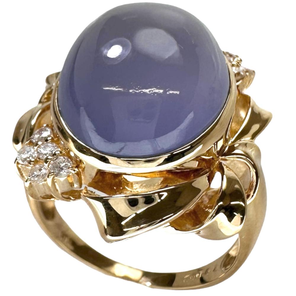 15号 カルセドニー 7.0ct ダイヤモンド 0.2ct リング・指輪 K18ゴールド 18金 10.1g レディース【中古】【真子質店】【NN】【SMox】