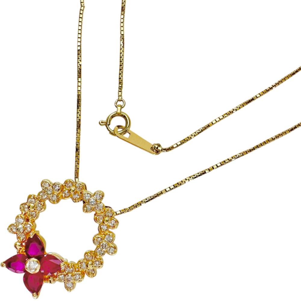 ルビー 1.00ct ダイヤモンド 0.35ct ネックレス K18ゴールド 18金 5.5g 42cm レディース【中古】【真子質店】【NN】【ITTI】 103,500円