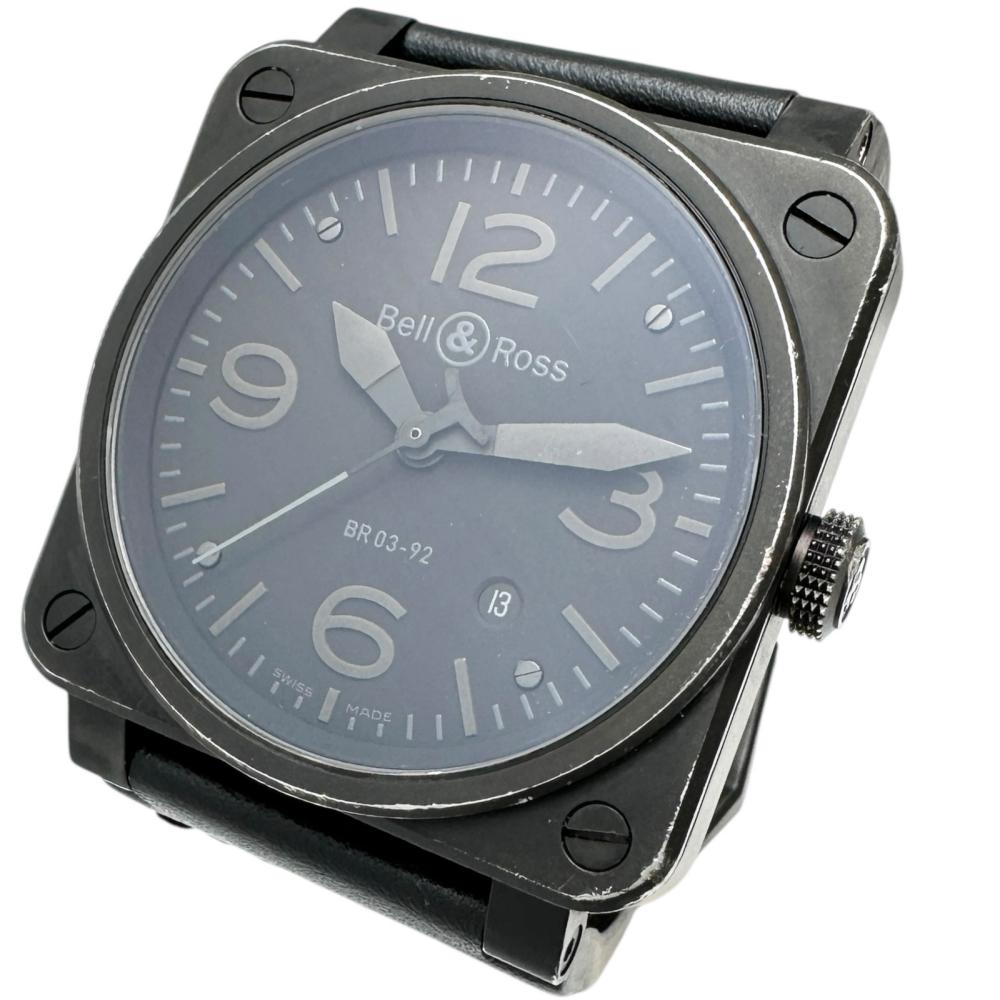 【Bell＆Ross/ベル＆ロス】 ファントム BR03 腕時計 ステンレススチール/レザー 自動巻き/オートマ 黒文字盤/黒革ベルト/黒ステンレス メンズ【中古】【真子質店】【GD】【ITMox】