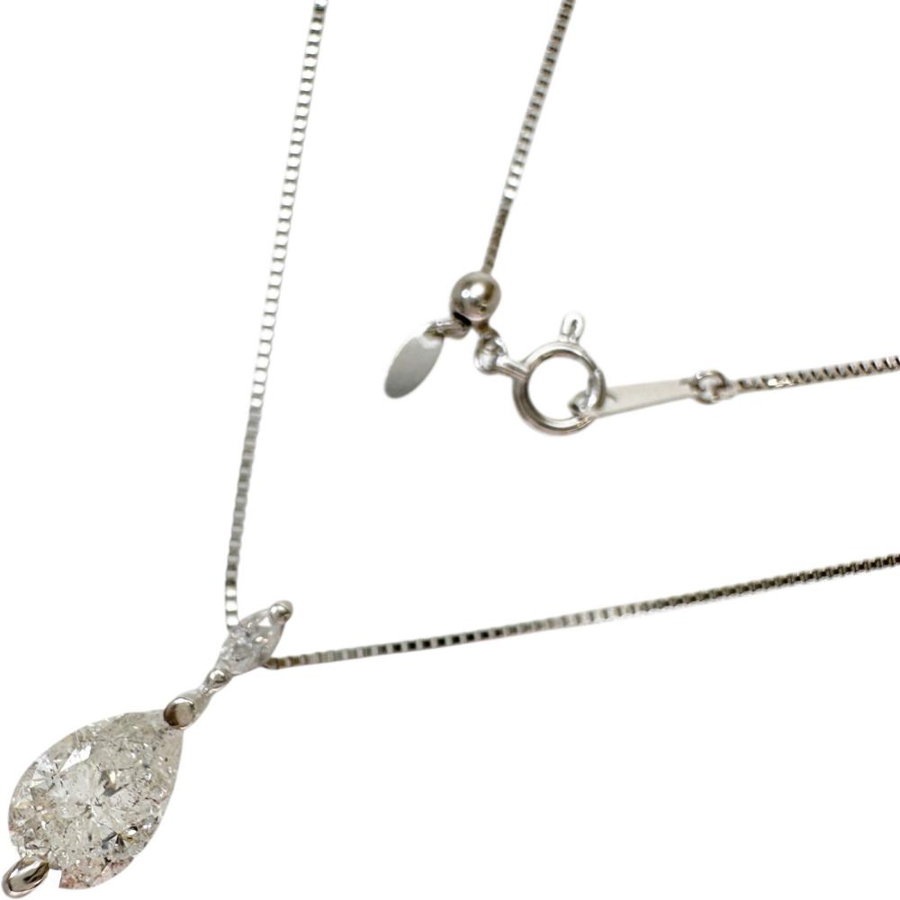 ダイヤモンド（推定K-12） 1.286ct ダイヤモンド 0.08ct ネックレス Pt850プラチナ/Pt900プラチナ 3.7g 45cm レディース【中古】【真子質店】【NN】【MiTMo】