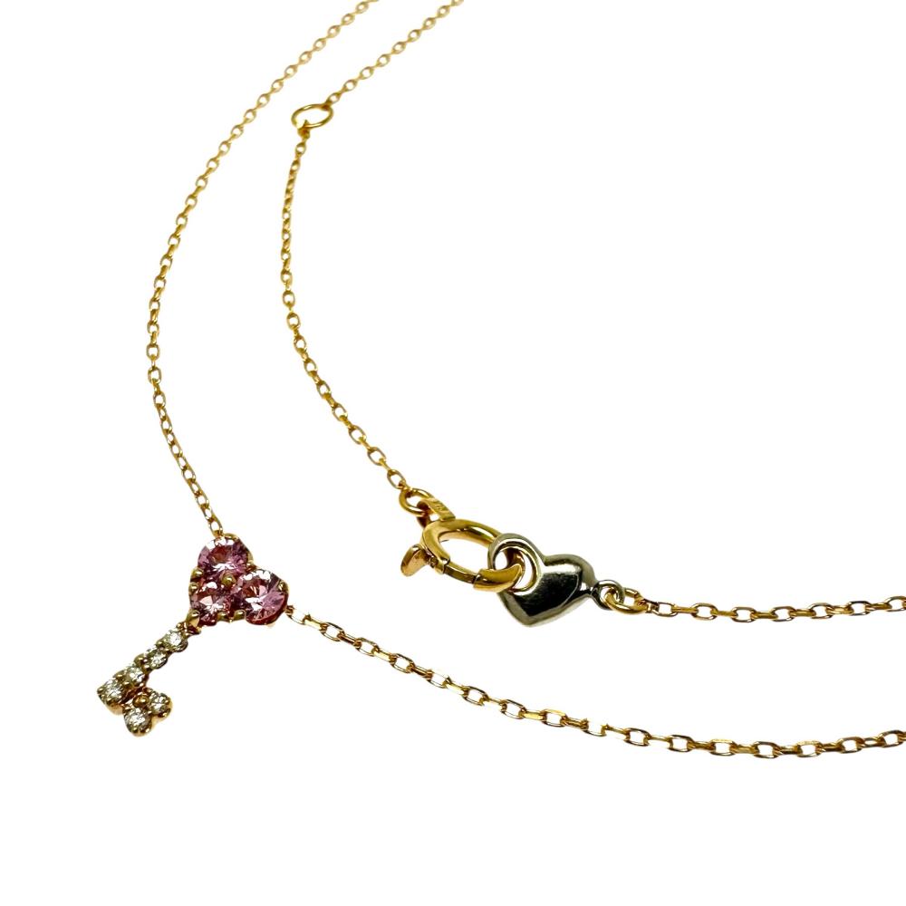 ダイヤモンド 計0.02ct ピンクサファイア 計0.11ct ネックレス K18PGピンクゴールド 18金 1.3g 40cm レディース【中古】【真子質店】【NN】【MaxMi】