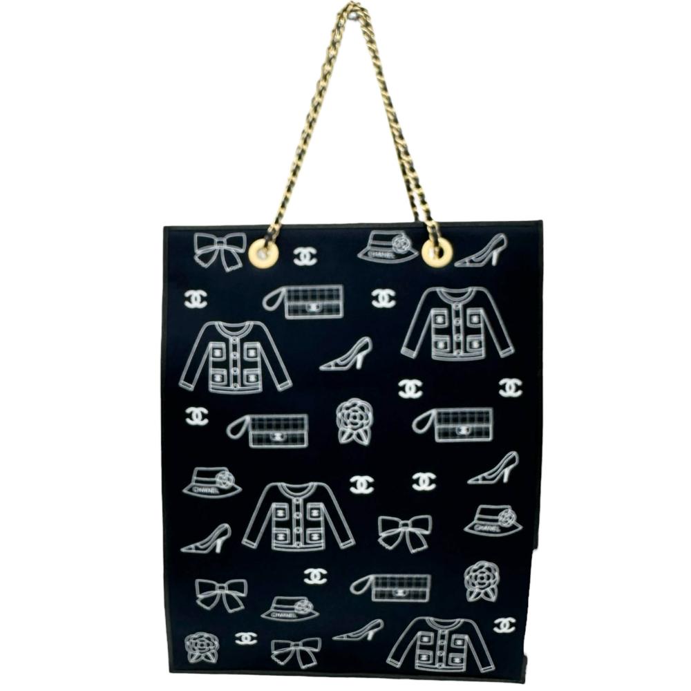 【CHANEL/シャネル】 アイコンチェーントート シリアルシールあり トートバッグ コットン/レザー ネイビー/ブラック金具 レディース【中古】【真子質店】【BL】【IYTx】