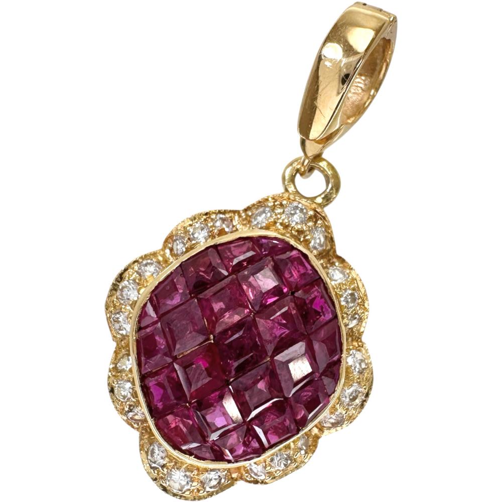 ミステリーセッティングルビー 3.64ct ダイヤモンド 0.34ct ペンダントトップ K18ゴールド 18金 4.6g レディース【中古】【真子質店】【NN】【SMaMo】