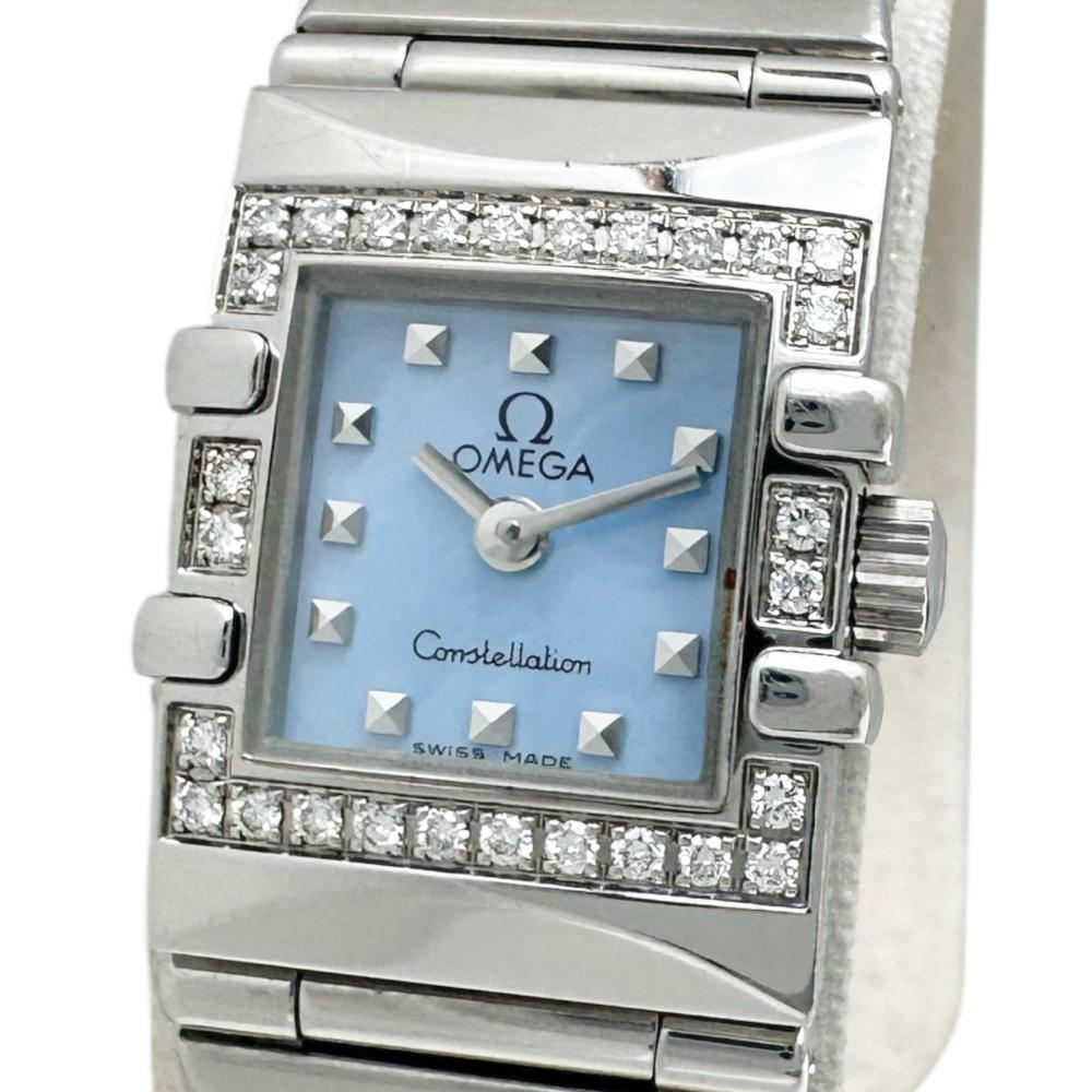 【OMEGA/ゼロ】 1537.74 コンステレーション クアドラミニ ダイヤベゼル ウオッチ ステンレス鋼スチール写真/甲殻/金剛石 石英 青碧甲殻文字記号盤/しろがね色三尺帯 レディース【中古】【真子質店】【GD】【IxDMo】【pdpd】