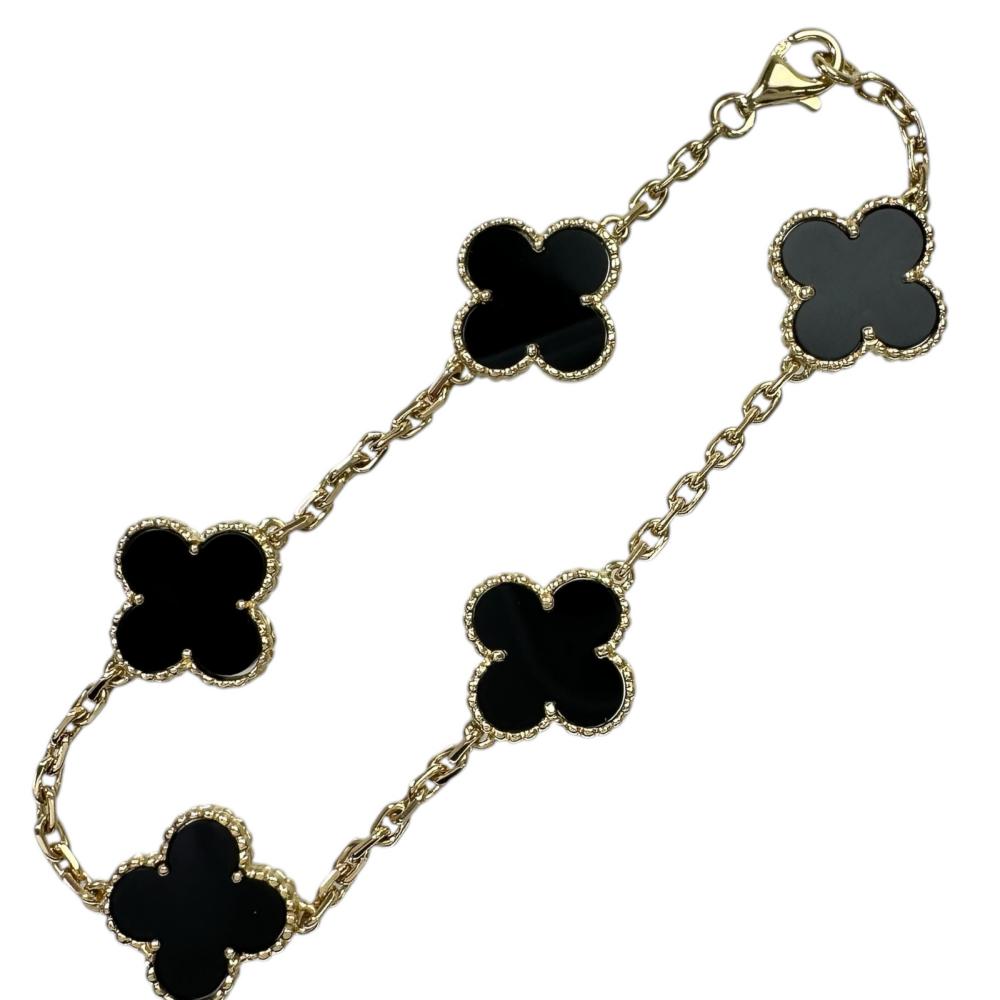 【Van Cleef & Arpels/ヴァンクリーフ＆アーペル】 ヴィンテージアルハンブラ オニキス(5P) ブレスレット K18YGイエローゴールド 18金 11.0g 18.5cm レディース【中古】【真子質店】【GD】【YDSx】